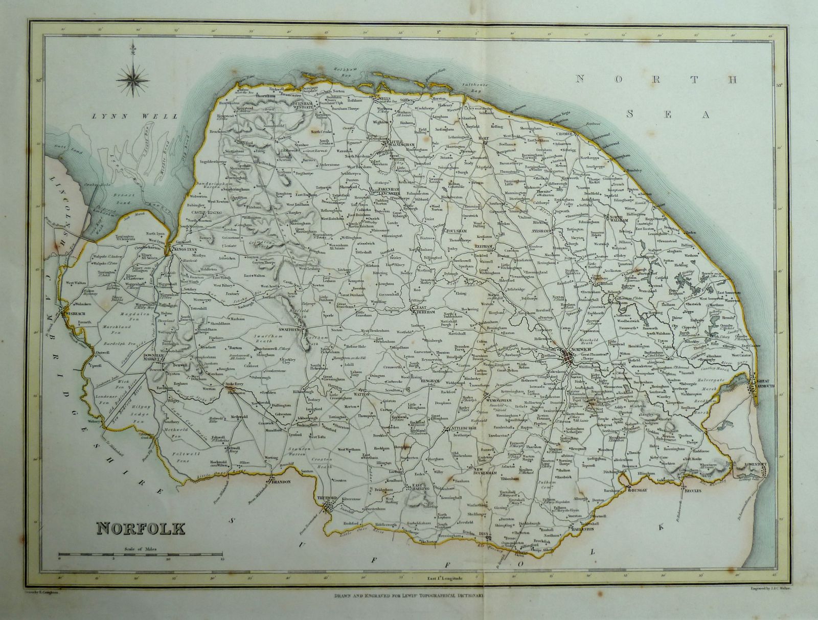 Norfolk Antique Maps, Old Maps of Norfolk, Vintage Maps of Norfolk, UK