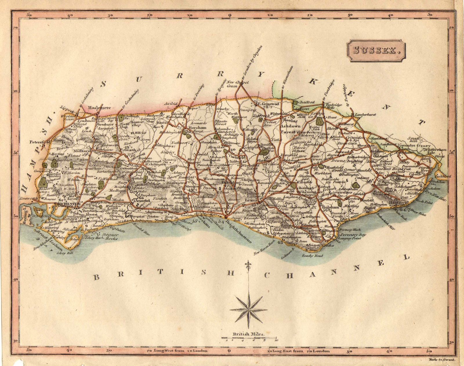 Sussex Antique Maps, Old Maps of Sussex, Vintage Maps of Sussex, UK