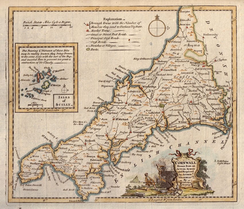 Old Maps Of Cornwall Cornwall Antique Maps, Old Maps Of Cornwall, Vintage Maps Of Cornwall, Uk