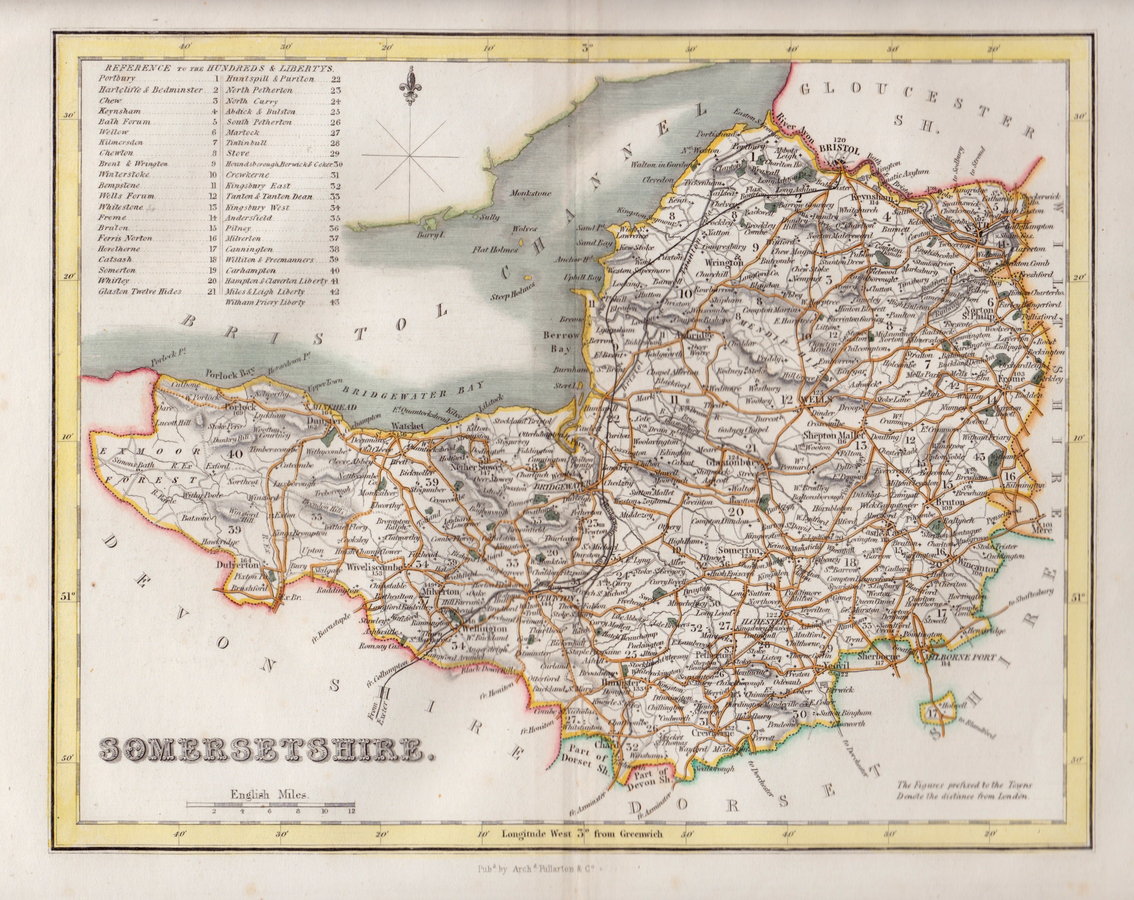 Somerset Antique Maps, Old Maps of Somerset, Vintage Maps of Somerset, UK