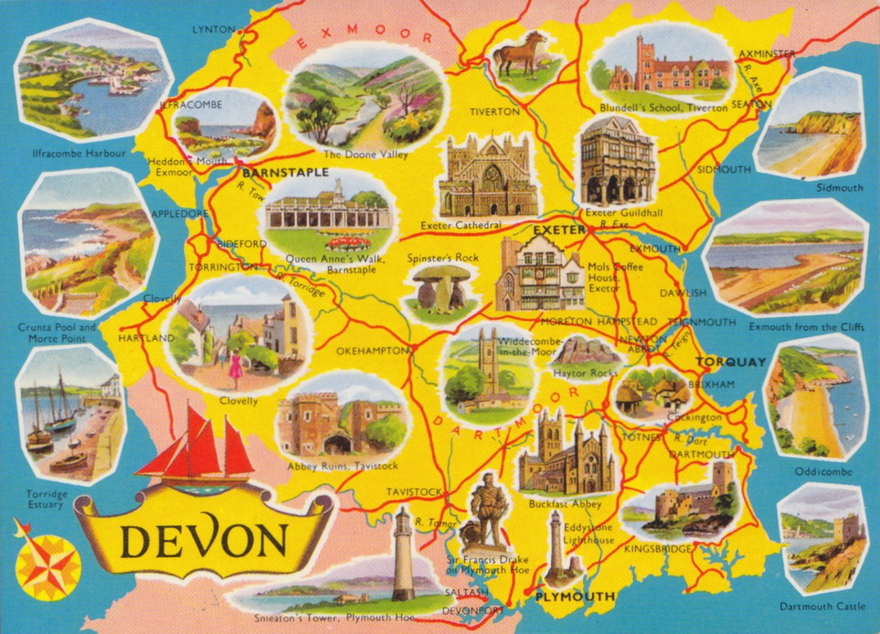 Devon Antique Maps, Old Maps of Devon, Vintage Maps of Devon, UK