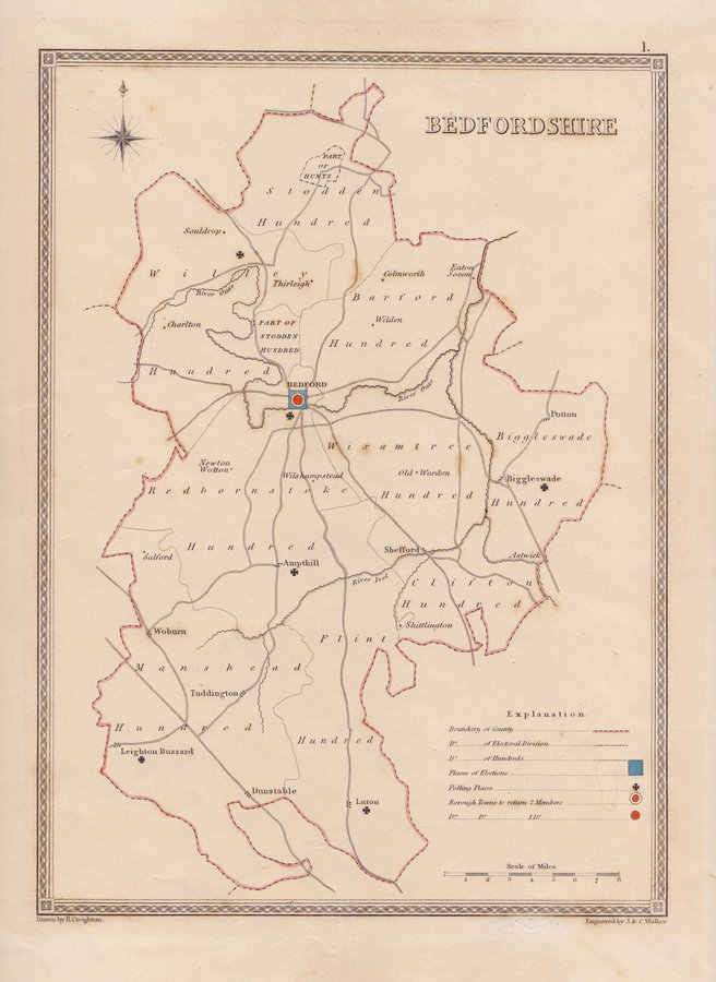 Bedfordshire Antique Maps, Old Maps of Bedfordshire, Vintage Maps of ...