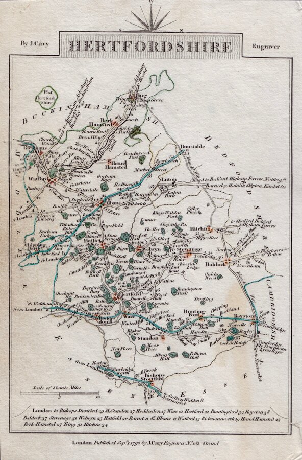 Hertfordshire Antique Maps, Old Maps of Hertfordshire, Vintage Maps of ...