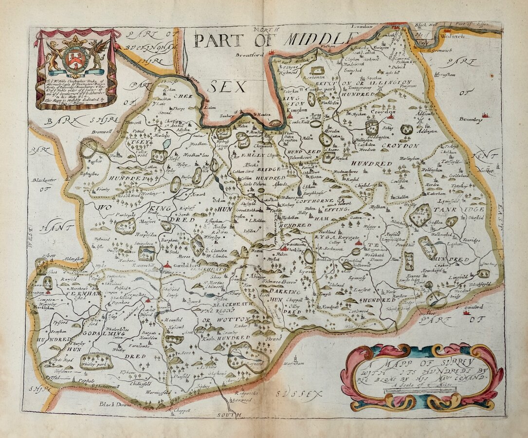 Surrey Antique Maps, Old Maps of Surrey, Vintage Maps of Surrey, UK